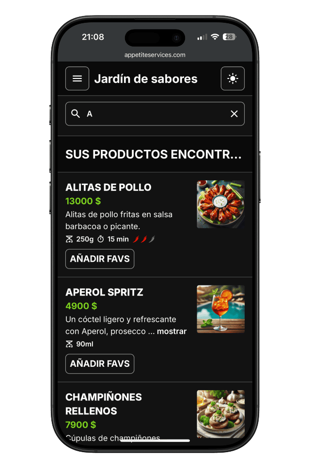 Quick Search for Dishes in the Menu